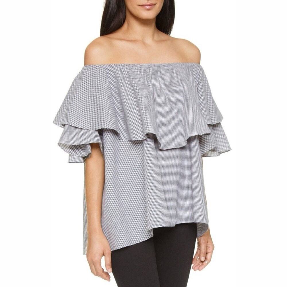 NWT MLM Women's Gingham Ruffle Off-the-Shoulder Top Size Small S b45